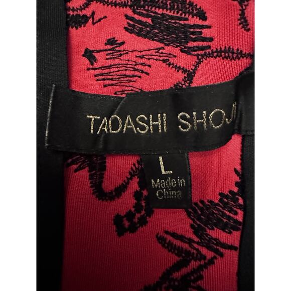 TADASHI SHOJI Red Black Floral Embroidered A-Line Dress Size Large - Picture 8 of 10
